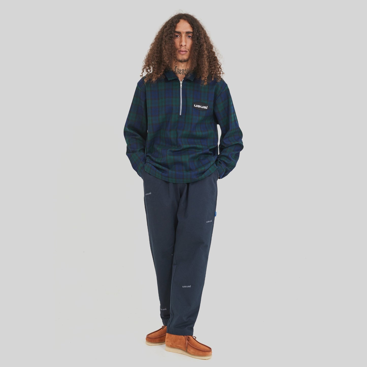 HALF ZIP CHECK SHIRT