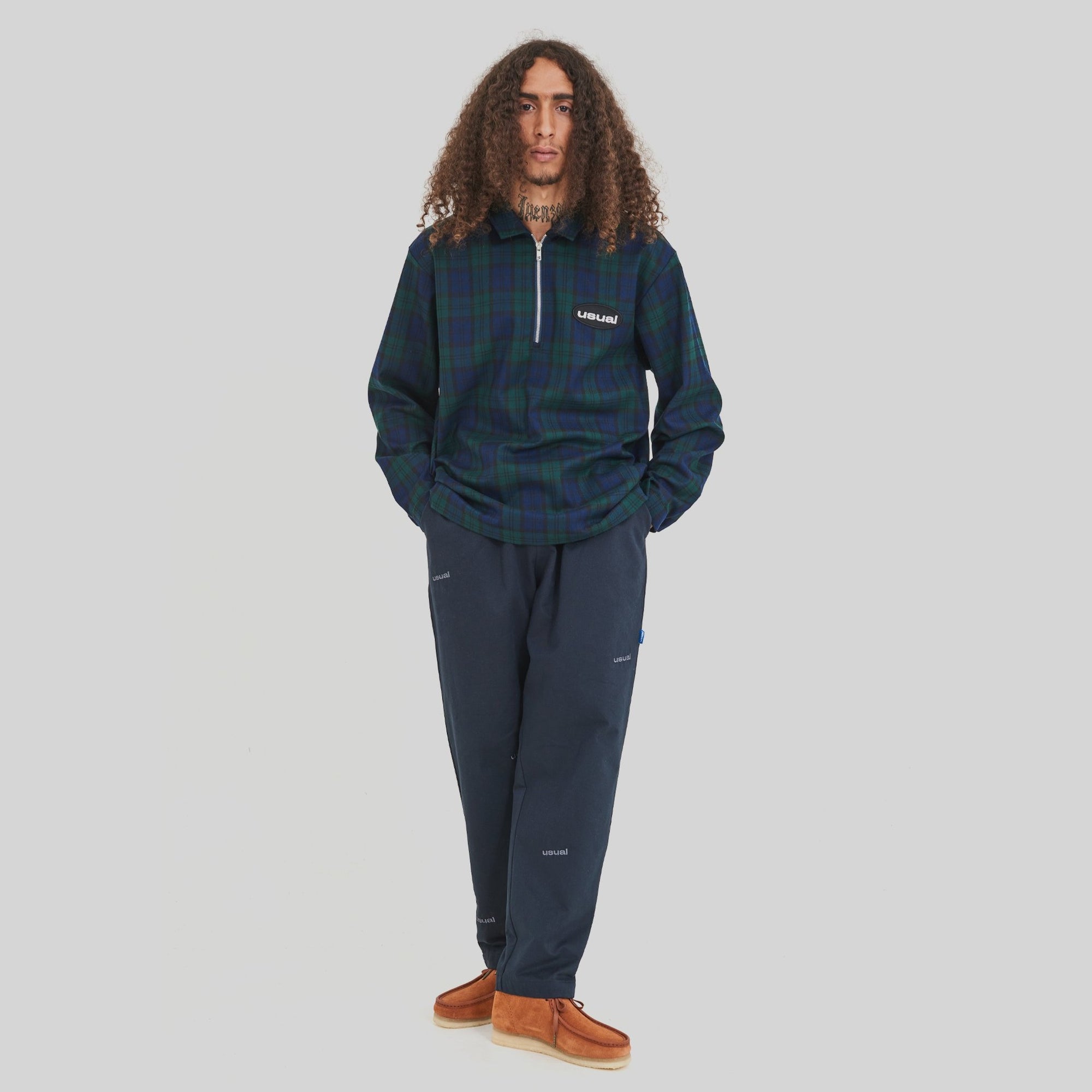 HALF ZIP CHECK SHIRT