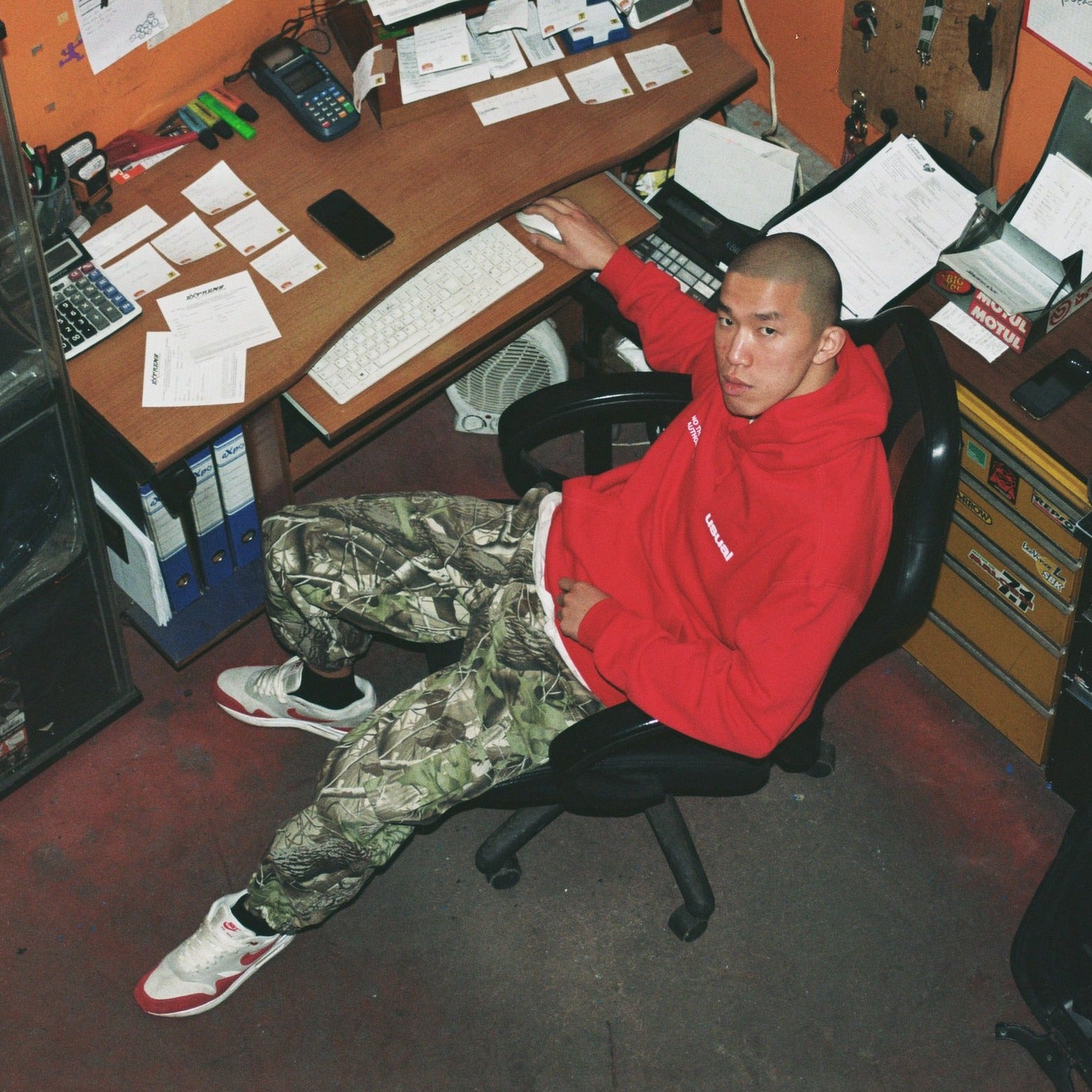 Usual Outline Hoodie Felpa Rossa